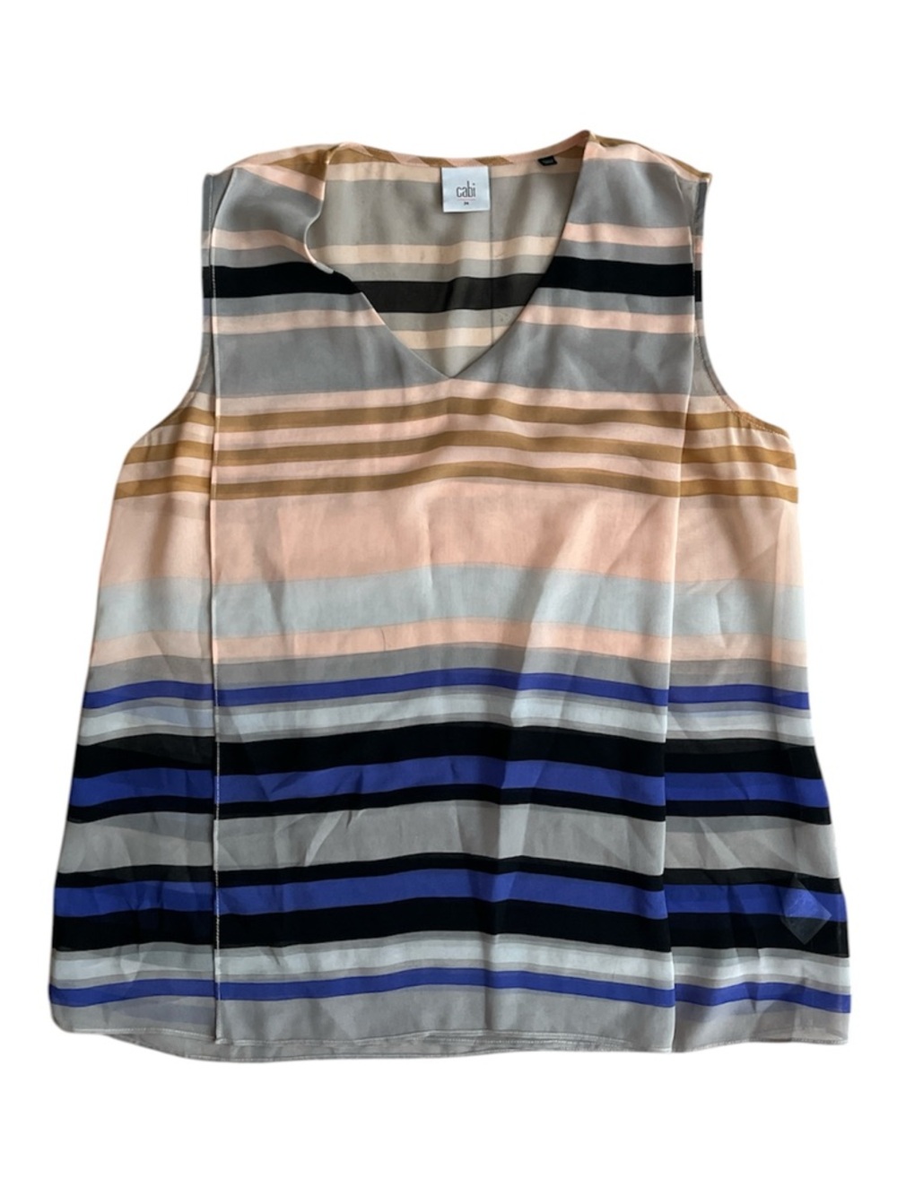 CAbi 3273 Underline Striped V-Neck Sleeveless Top in Peach, Gray & Navy